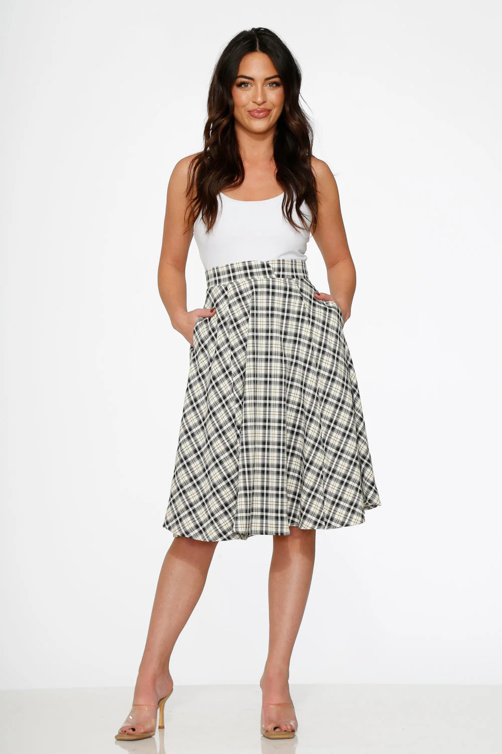 Off White Plaid Swing Skirt - Olabens