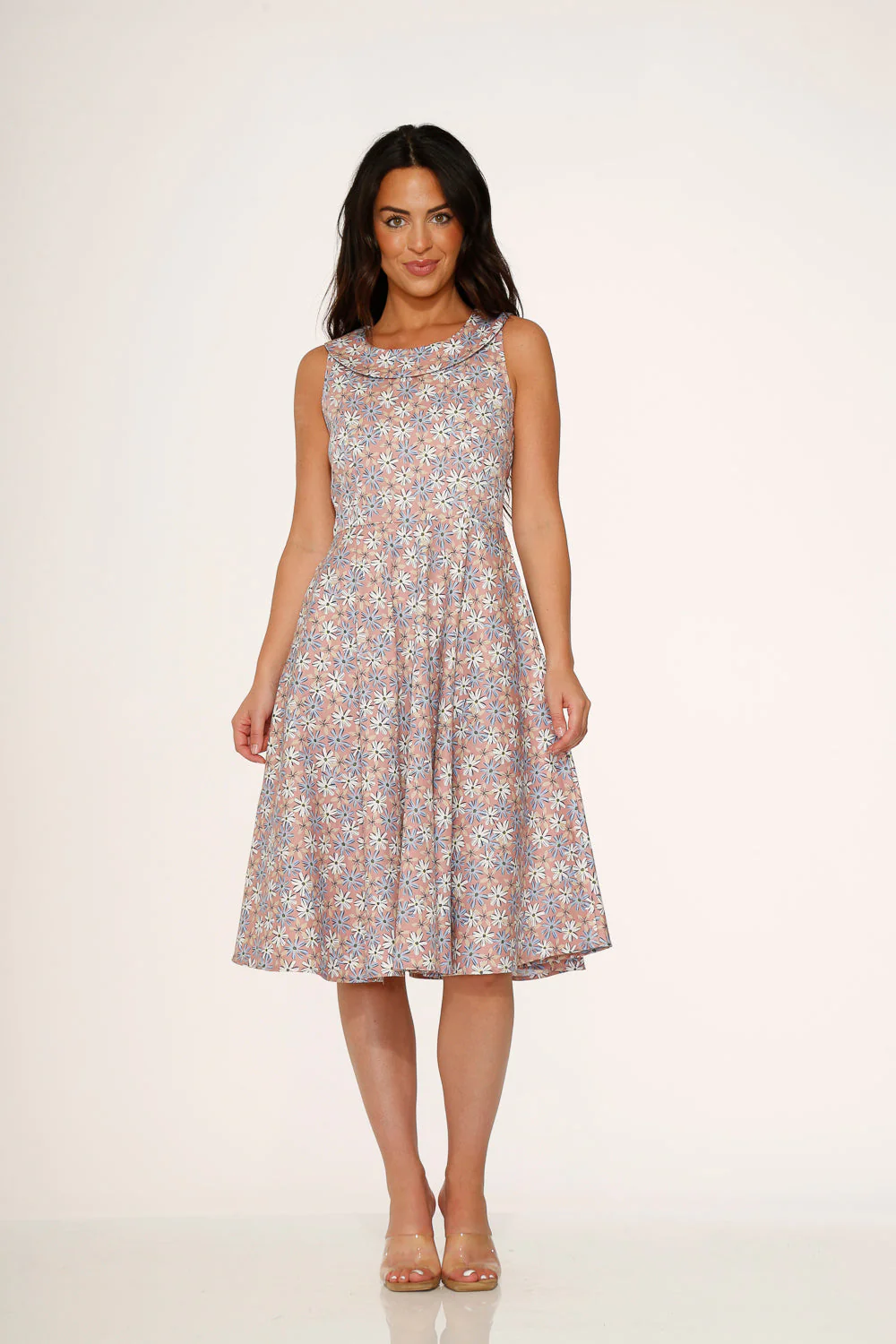 Pink Daisy Floral Swing Dress - Olabens