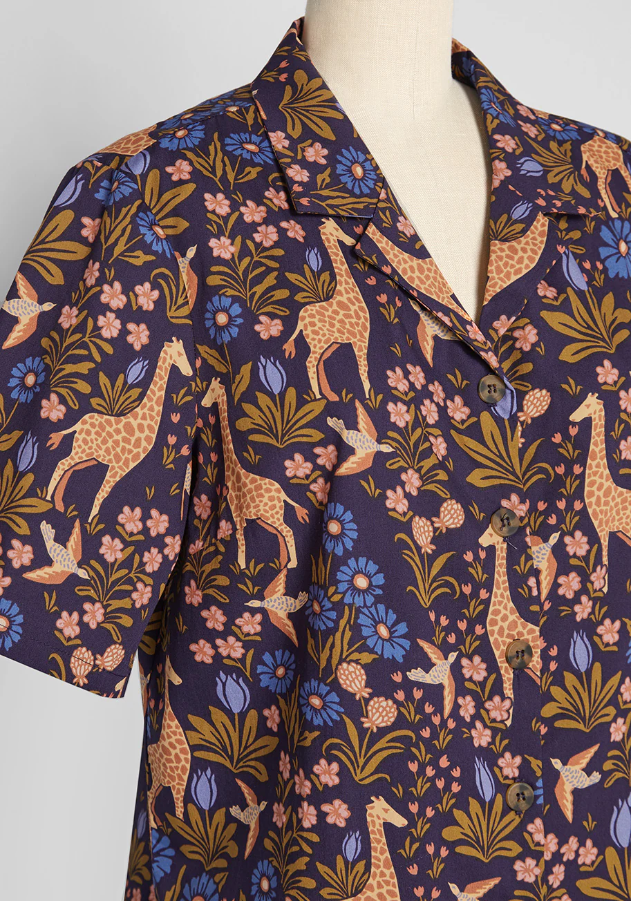 Giraffe Garden Party Button-Up Shirt - Olabens