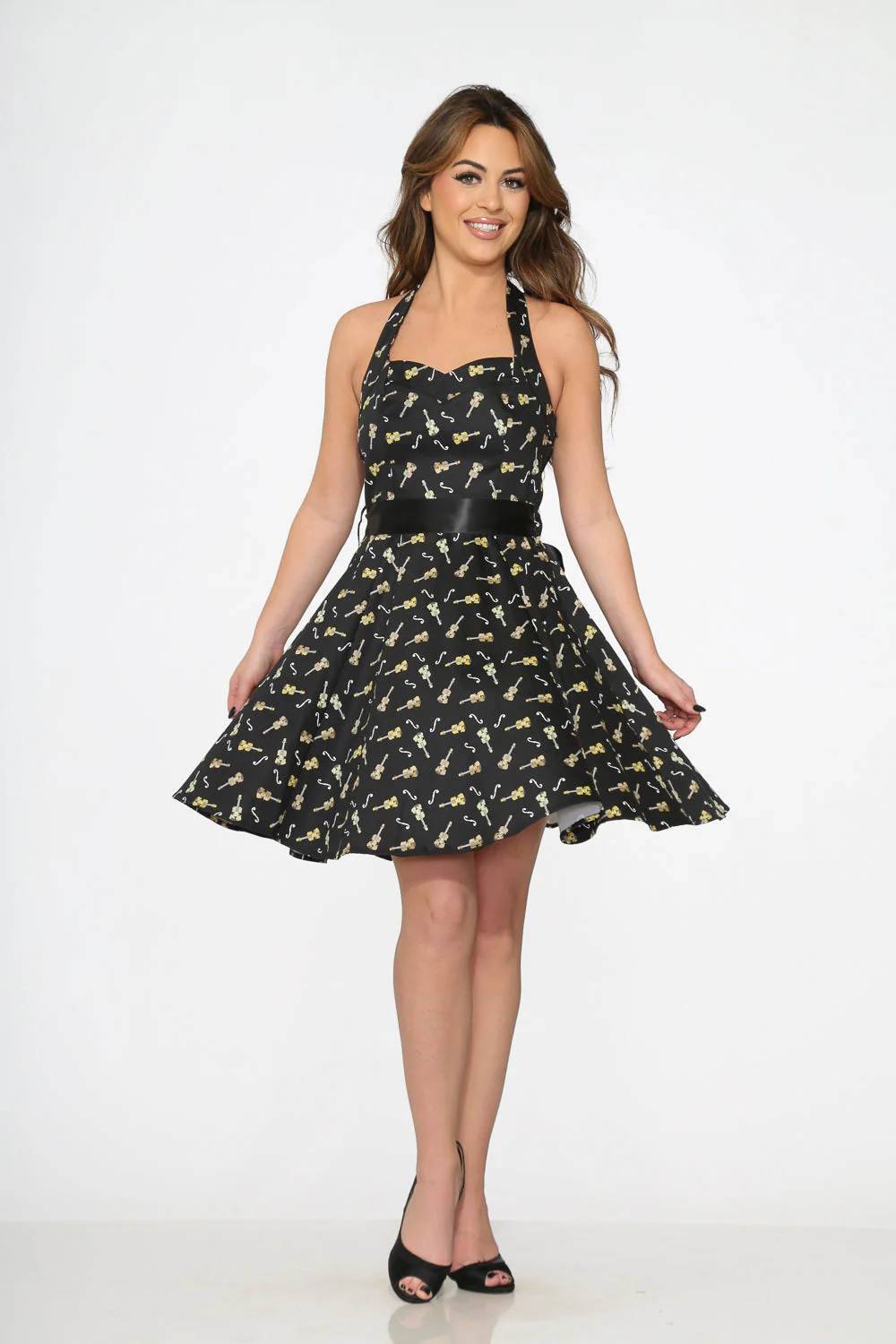 6376 Black Violine Halter Swing Dress - Olabens