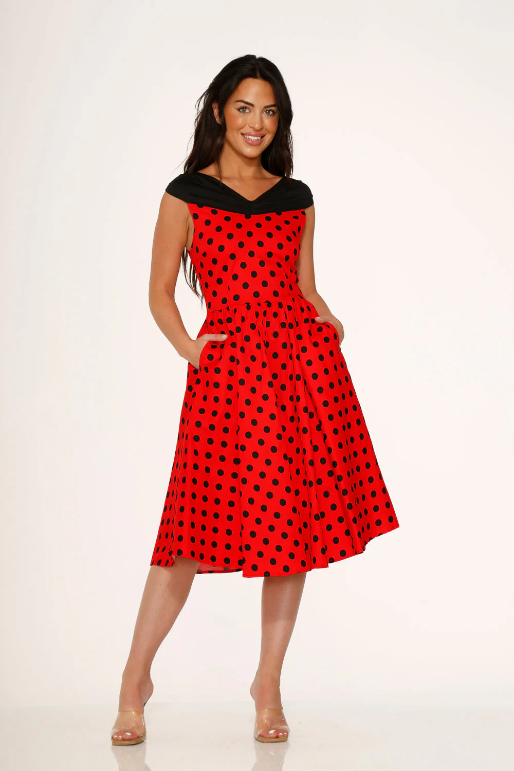 Red & Black Polka Dot Swing Dress - Olabens