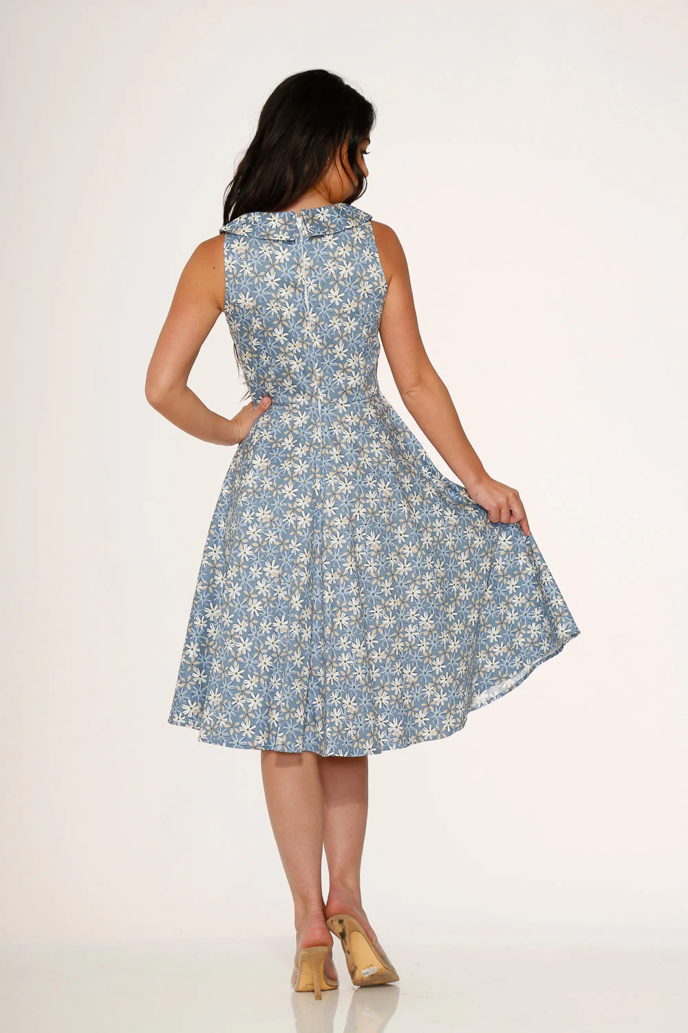Blue Daisy Floral Swing Dress - Olabens
