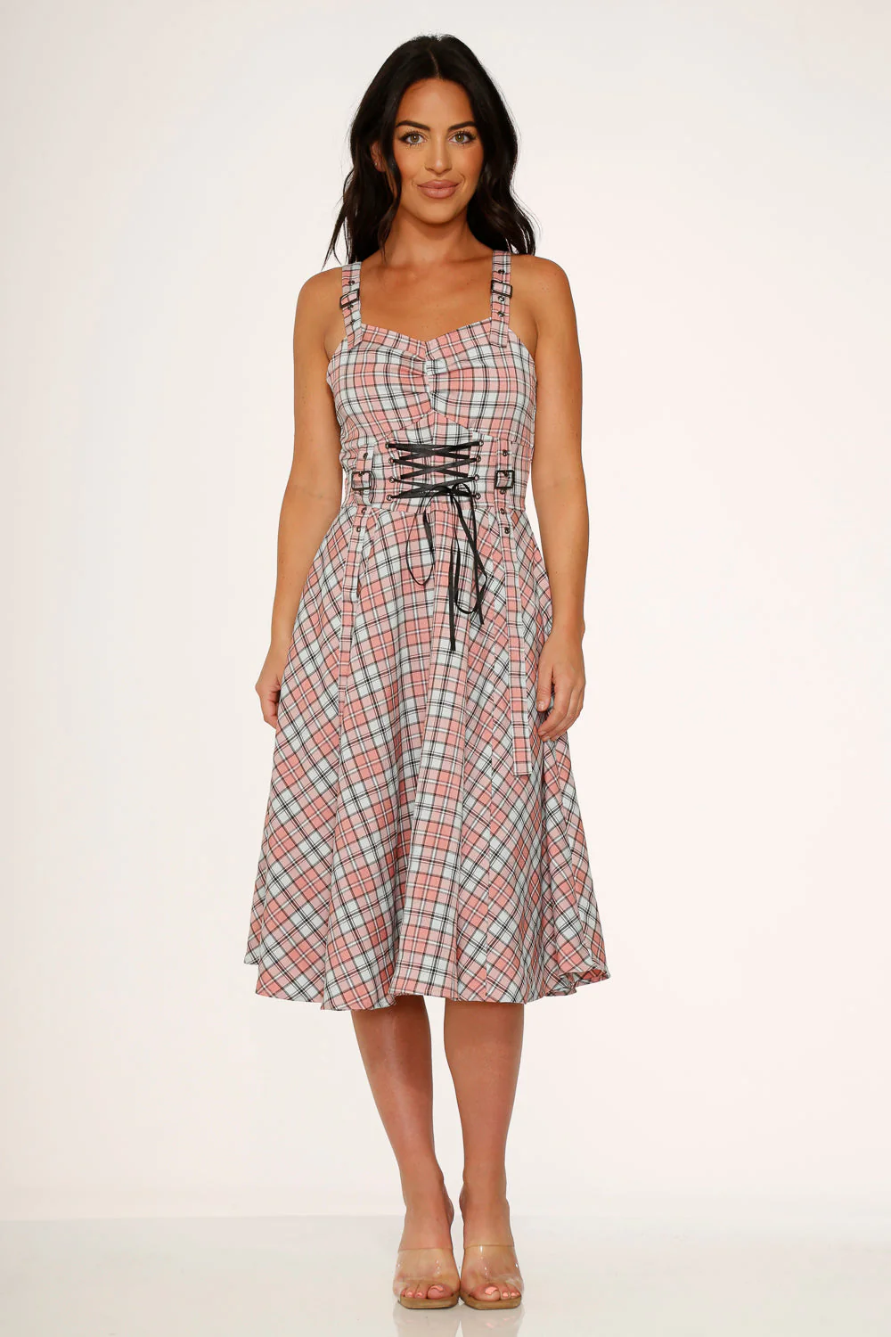 Pink Plaid Swing Dress - Olabens