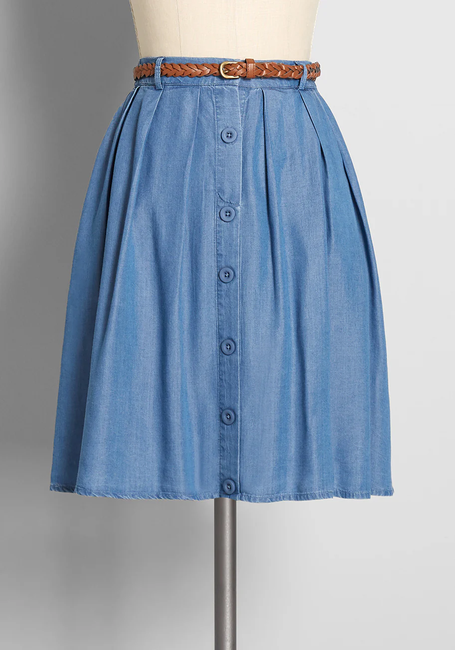 Bookstore's Best Chambray A-Line Skirt - Olabens