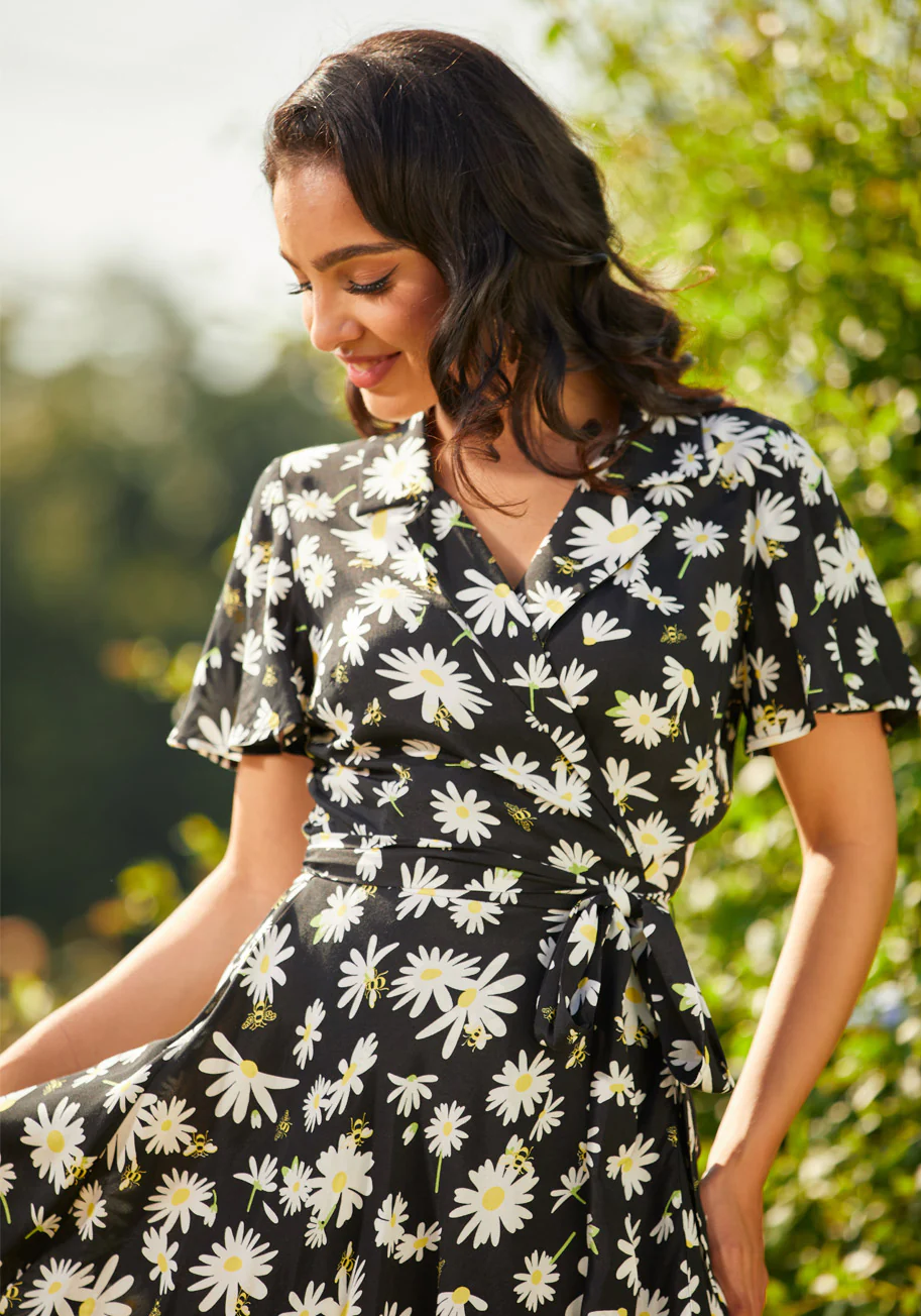 Just Wandering Camp Collar Wrap Dress - Olabens