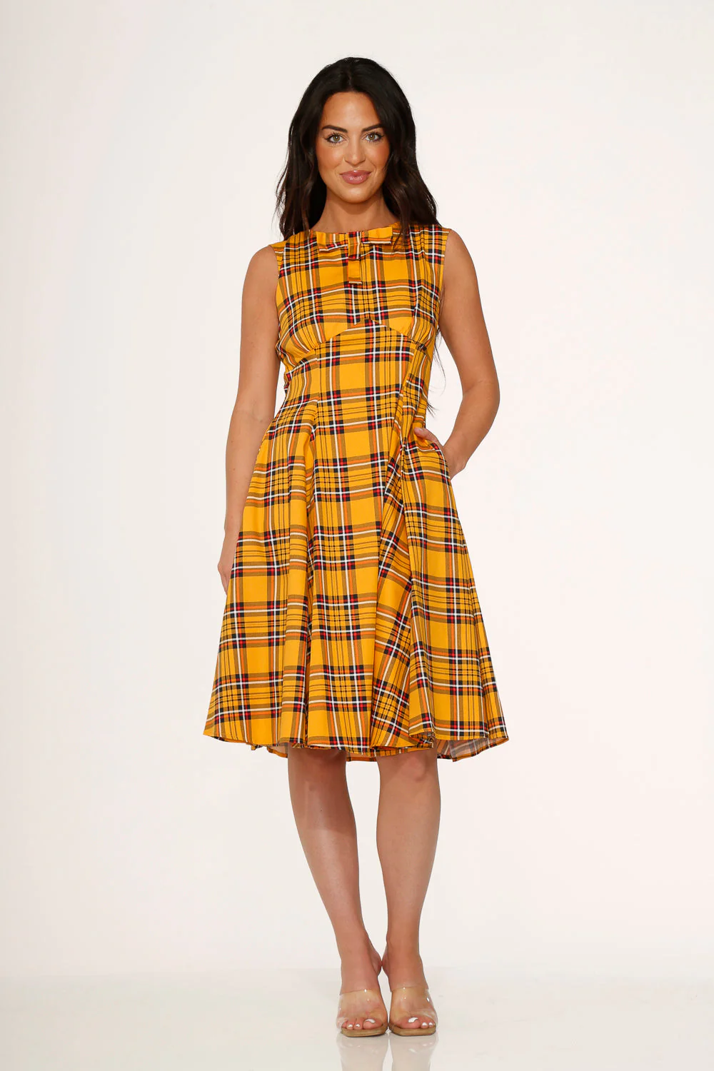 Yellow Plaid Swing Dress - Olabens