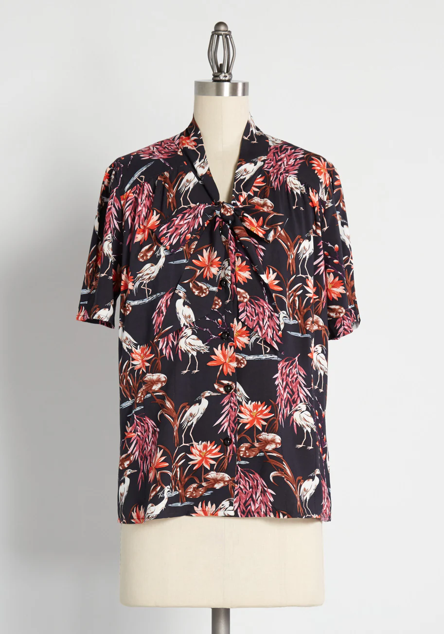 Flights of Fancy Tie-Neck Blouse - Olabens