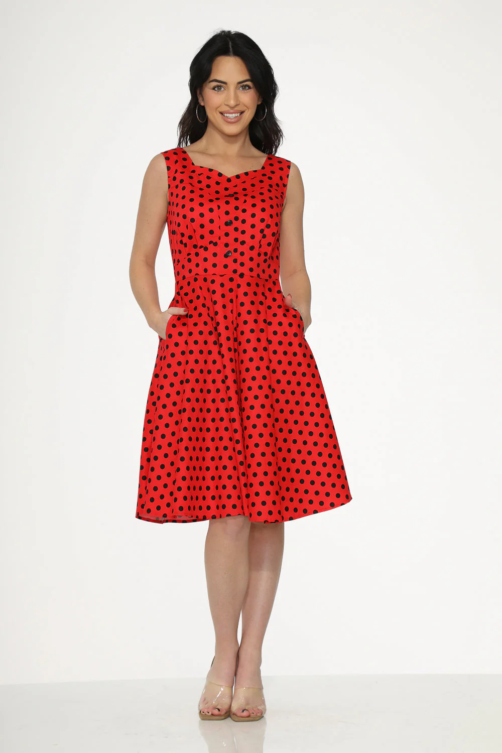 Red Black Polka Dot Swing Dress - Olabens