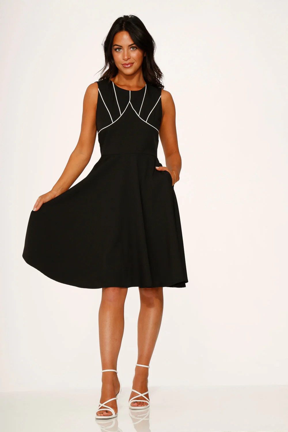 Black & White Piping Swing Dress - Olabens