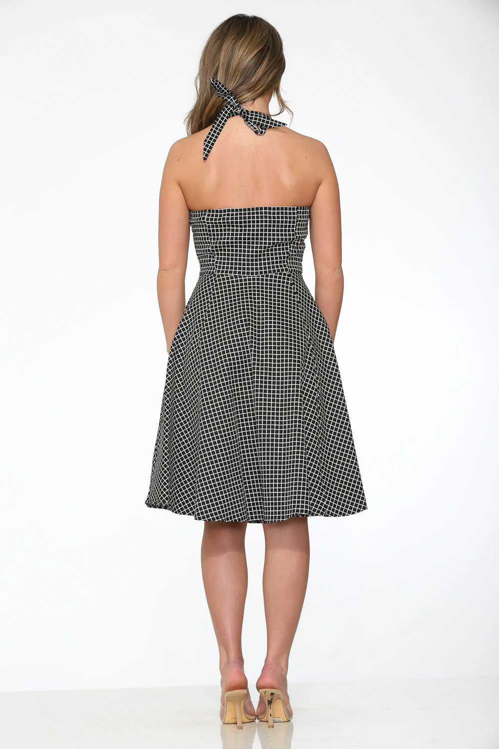 Black White Checkmate Halter Dress - Olabens