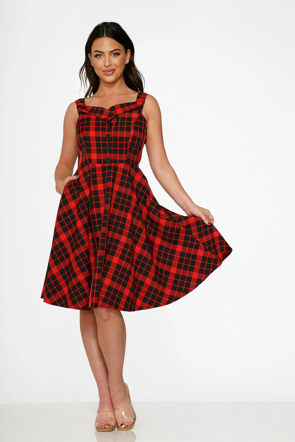 Red Plaid Swing Dress - Olabens