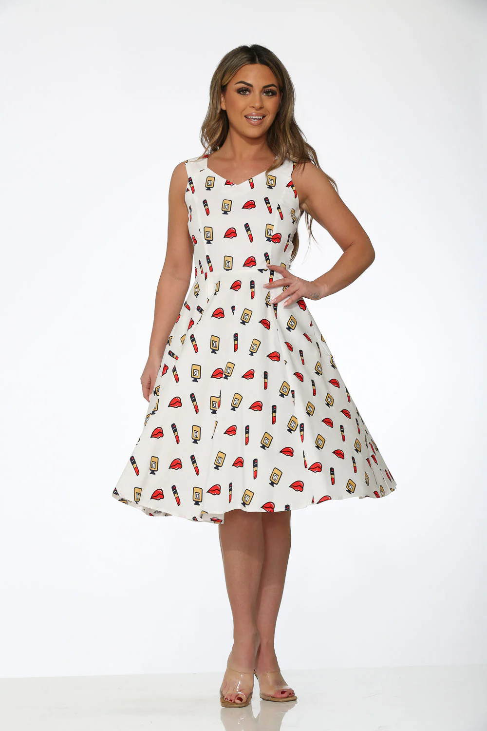 White Red Lipstick Swing Dress - Olabens