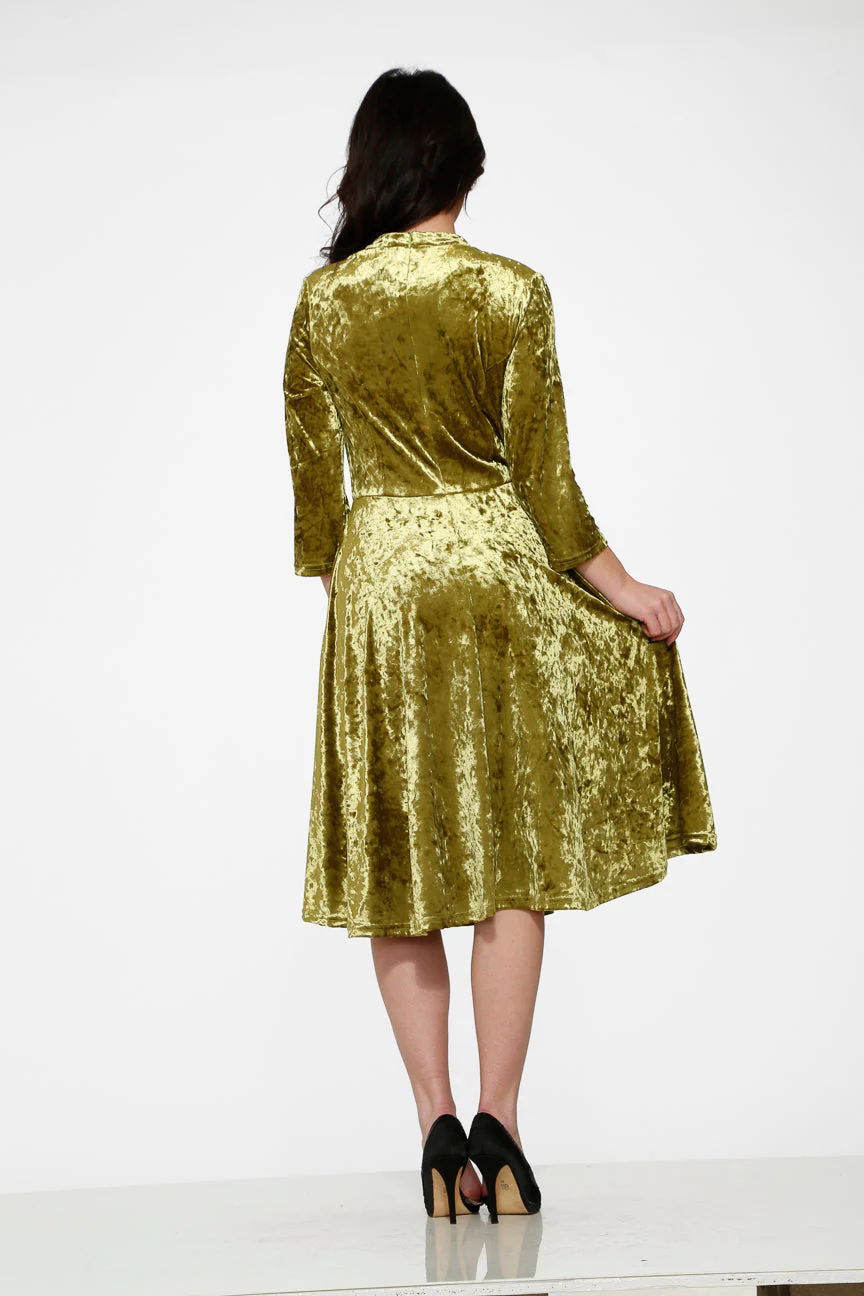 Green Diamond Velvet Swing Dress - Olabens