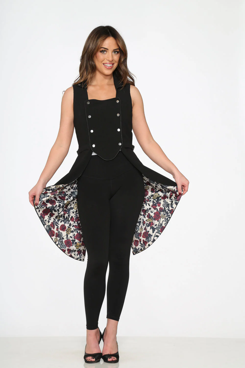 Black Floral Vest Back Split - Olabens