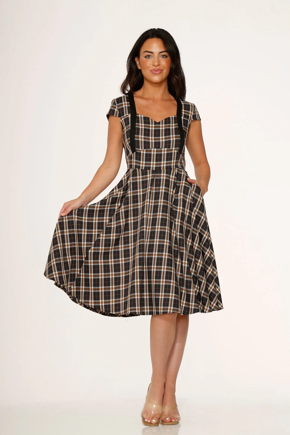 Black Plaid Swing Dress - Olabens