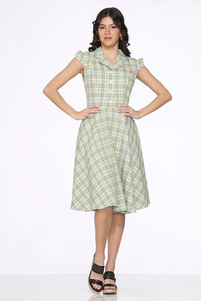 Green Plaid Swing Dress - Olabens