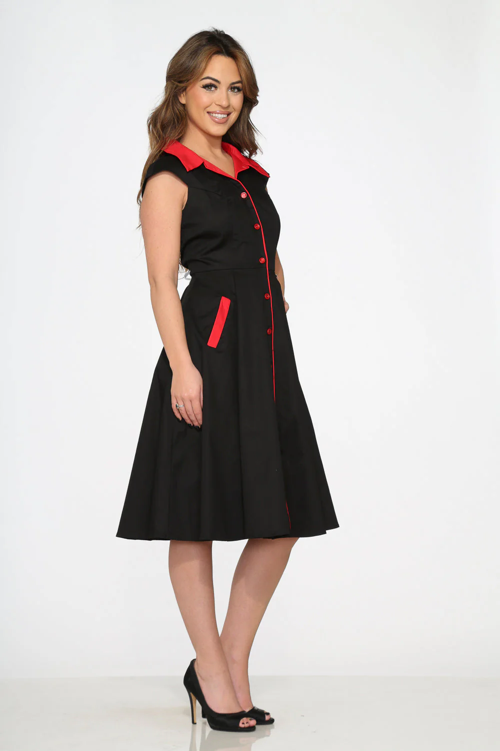 Black Red Trim Swing Dress - Olabens