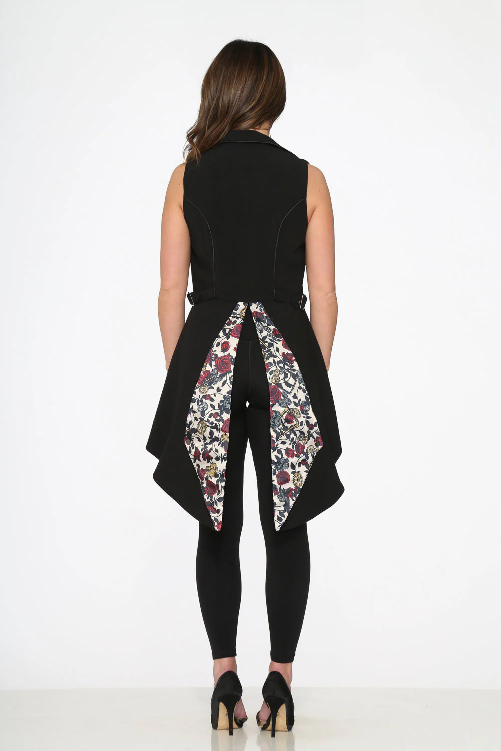 Black Floral Vest Back Split - Olabens