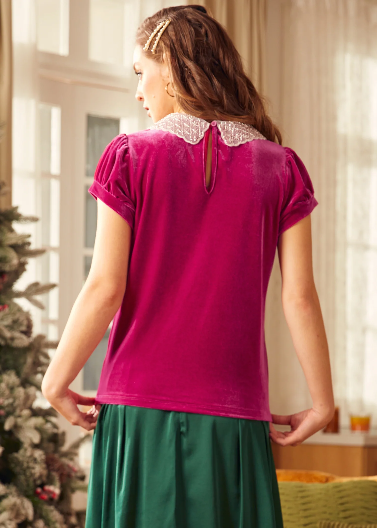 Diner Delight Peter Pan Collar Top - Olabens
