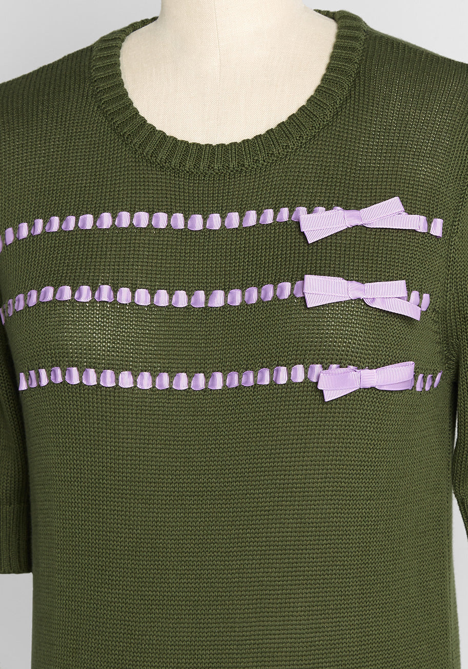 Keeping It Bow-tiful Short Sleeve Sweater - Olabens