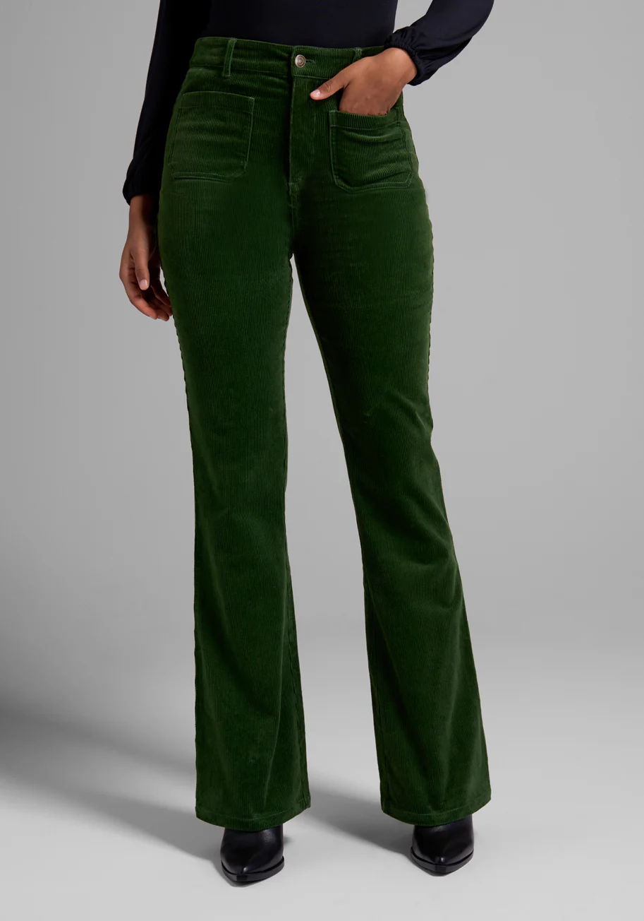 All Aboard For Corduroy Flare-Leg Pants - Olabens
