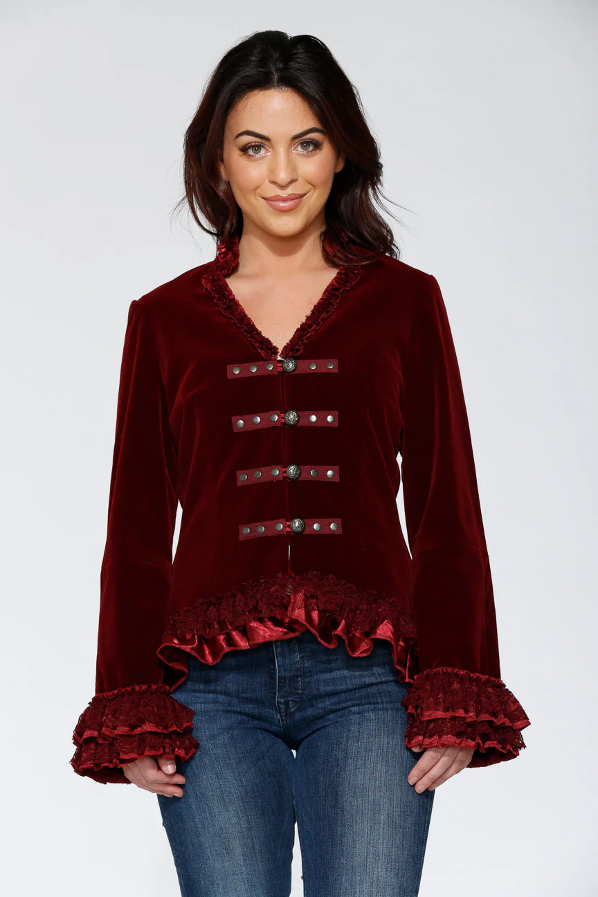 Burgundy Gloria Velvet Tailed Jacket - Olabens
