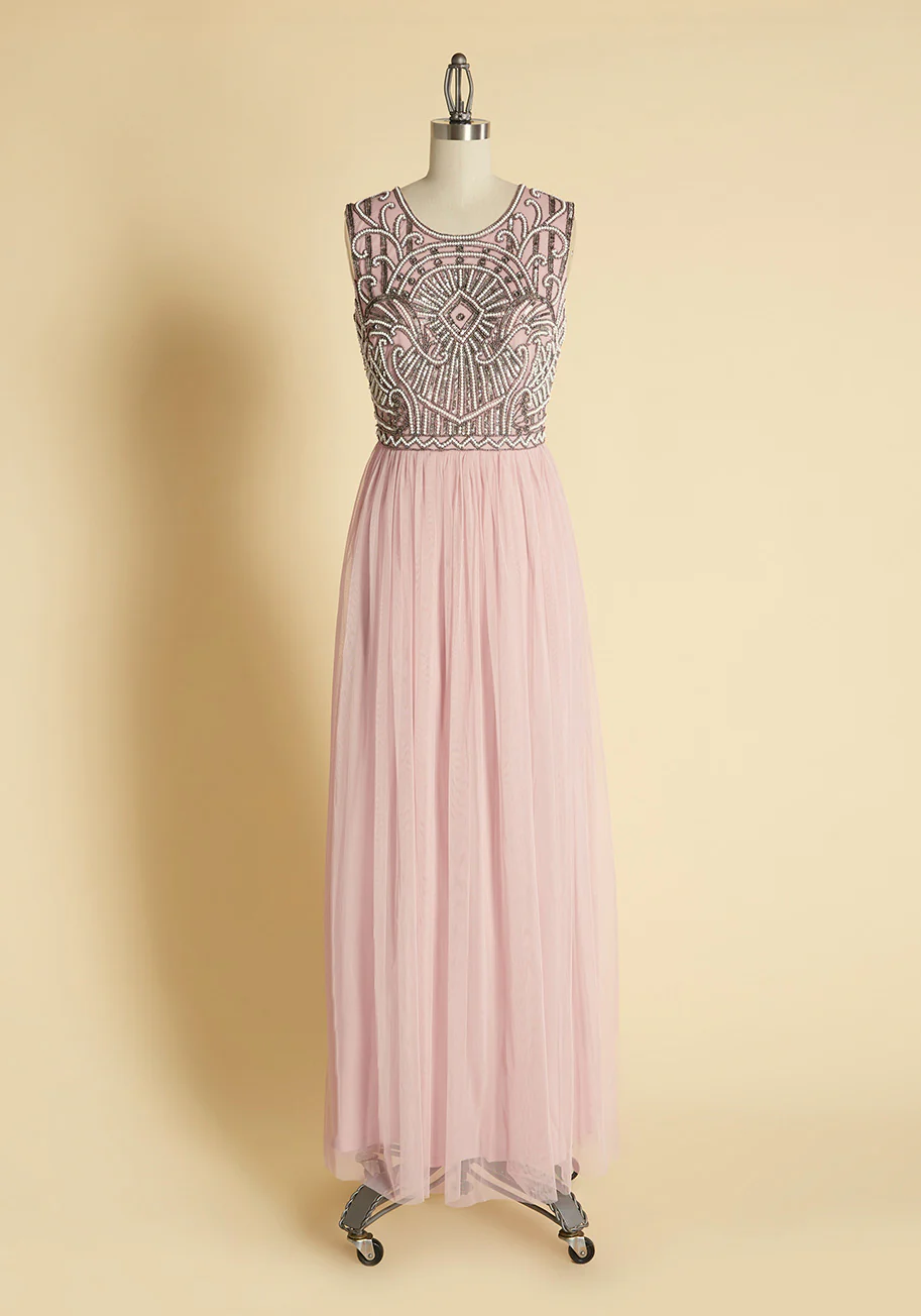 Great Gats-Bead Tulle Maxi Dress - Olabens