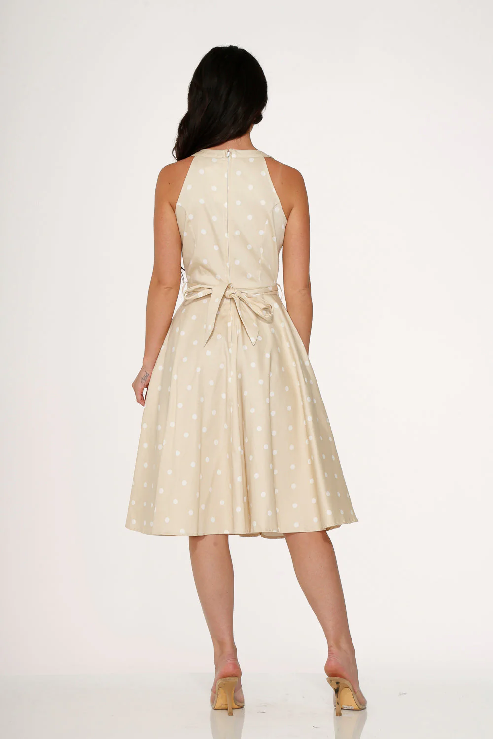 Beige & White Polka Dot Swing Dress - Olabens
