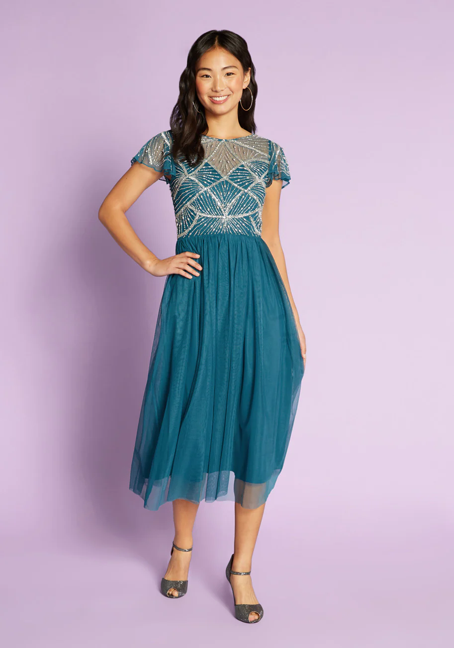 Shimmering Cascades Midi Dress - Olabens
