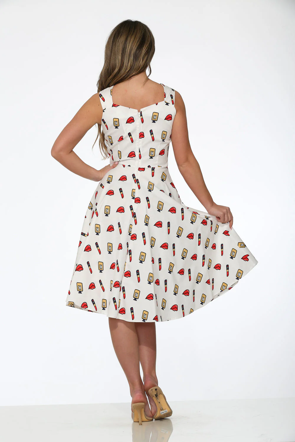 White Red Lipstick Swing Dress - Olabens