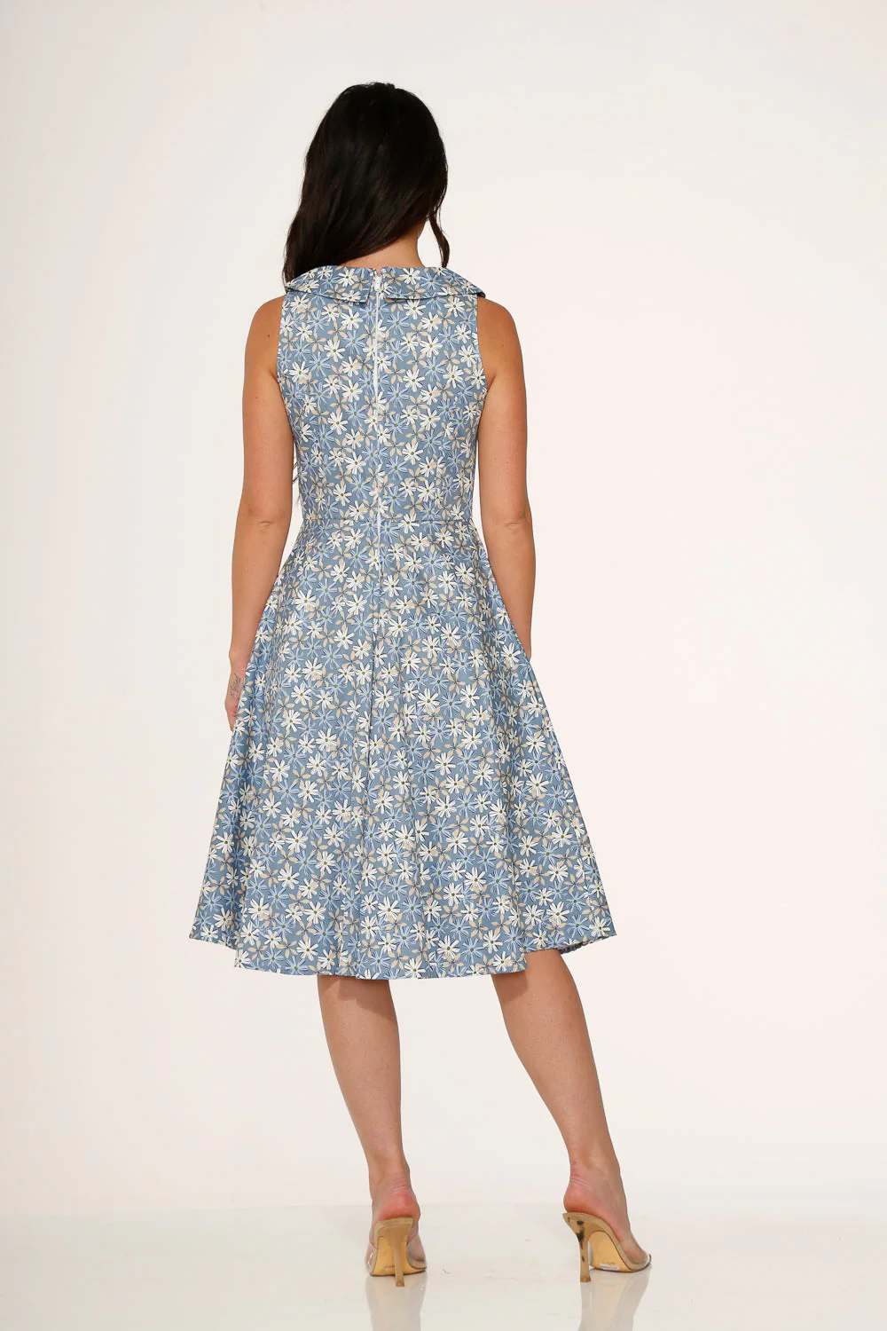 Blue Daisy Floral Swing Dress - Olabens