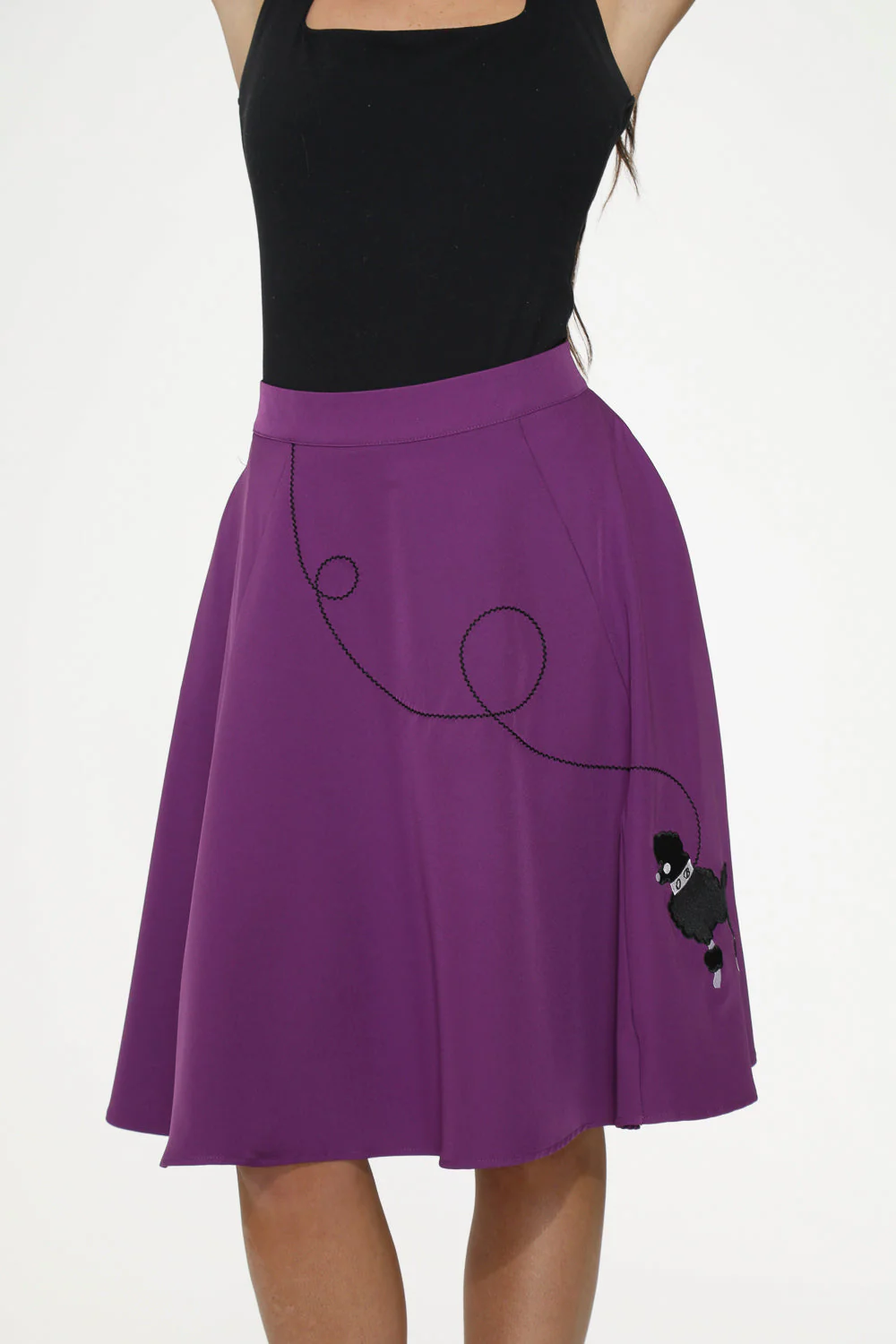 Purple Black Embroidered Poodle Swing Skirt - Olabens