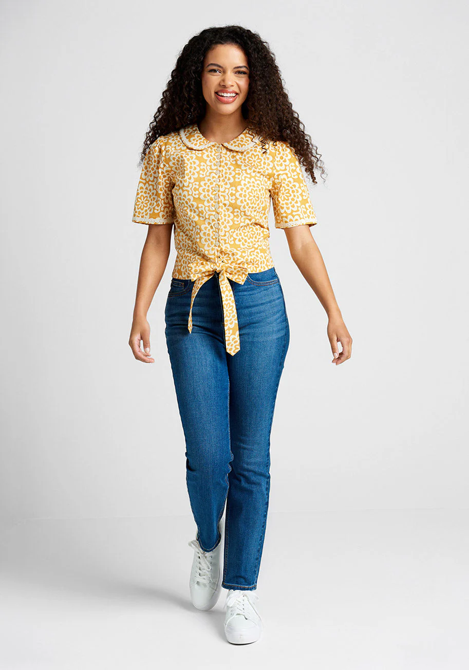 Sunflower Sojourn Tie-Waist Top - Olabens