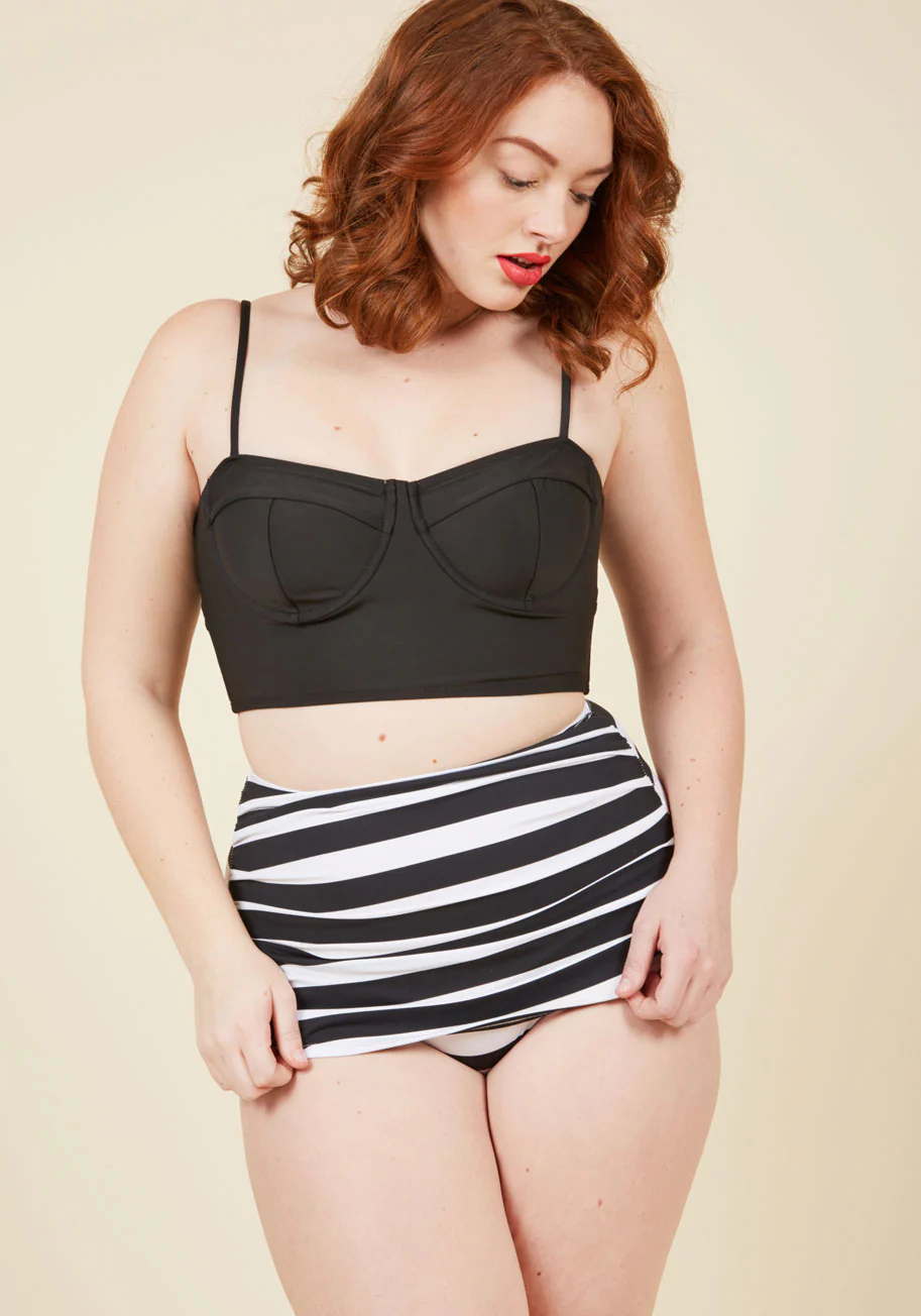 Bathing Beauty High-Waisted Bikini Bottom in Black Stripes - Olabens