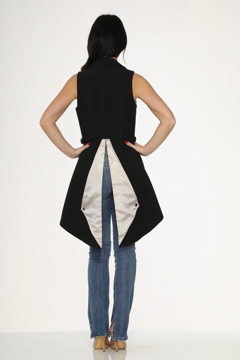 Black& Beige Pin Dot Vest - Olabens