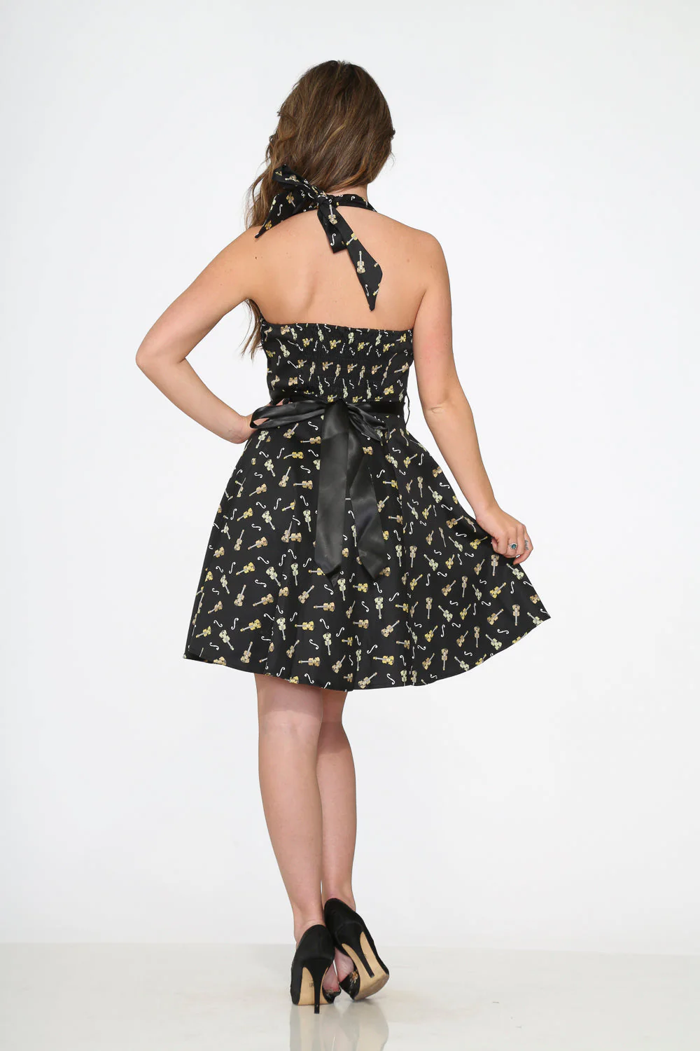 6376 Black Violine Halter Swing Dress - Olabens