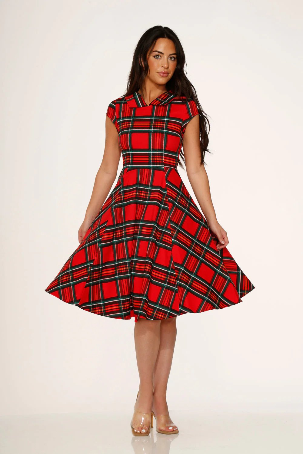 Red Plaid Swing Dress - Olabens