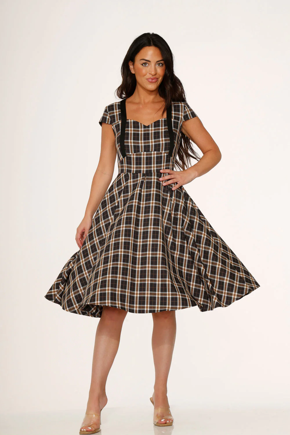 Black Plaid Swing Dress - Olabens