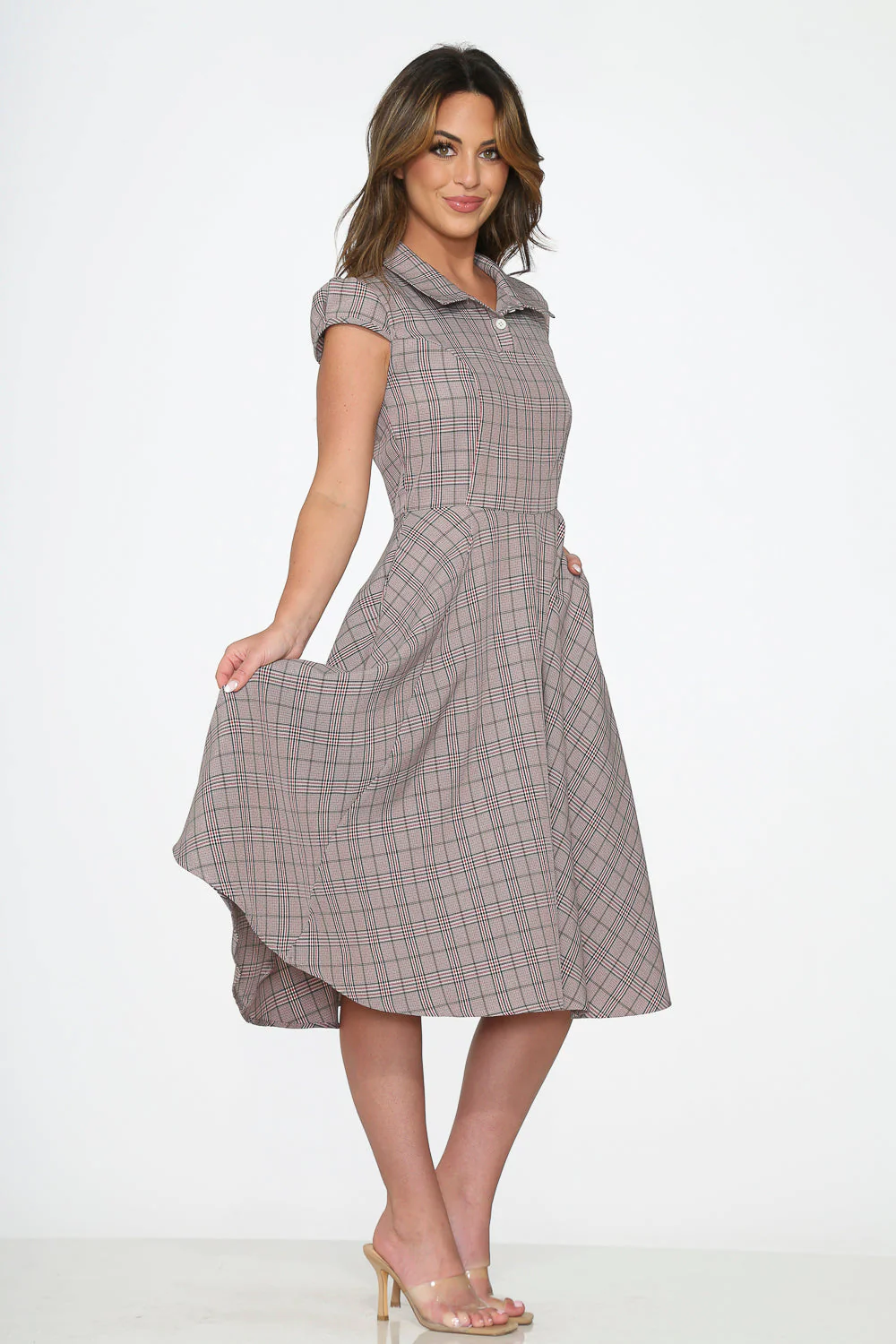 Brown Plaid Swing Dress - Olabens