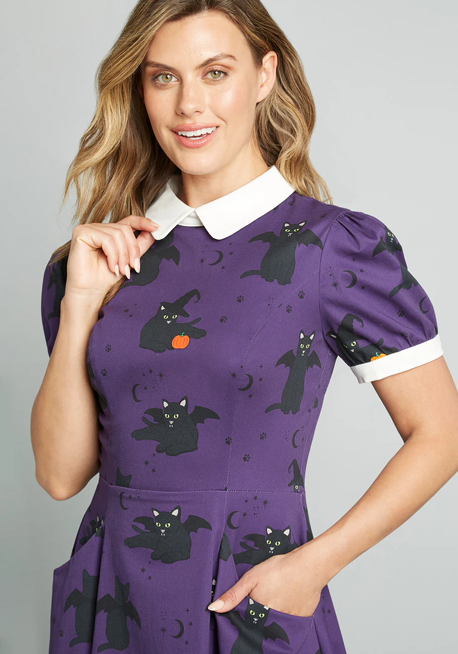 Isnyt x Collectif Black Cat Celebration Swing Dress - Olabens