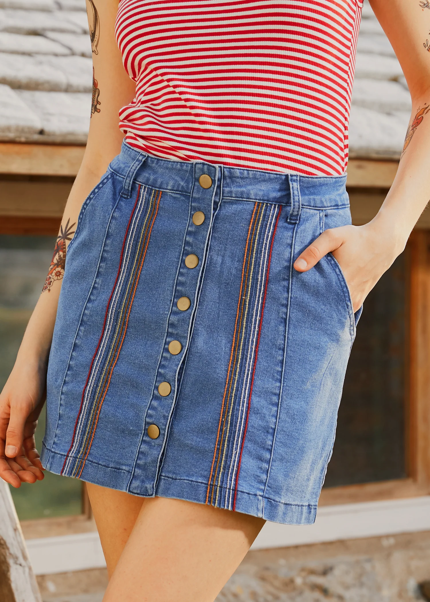 A Spring Fling Button Down A-Line Skirt - Olabens