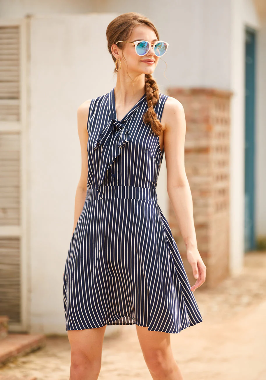 Bliss In a Swish Tie-Neck Dress - Olabens