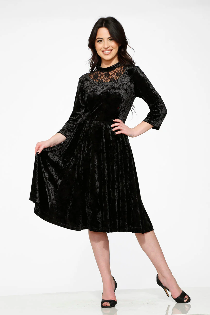 Black Diamond Velvet Swing Dress - Olabens