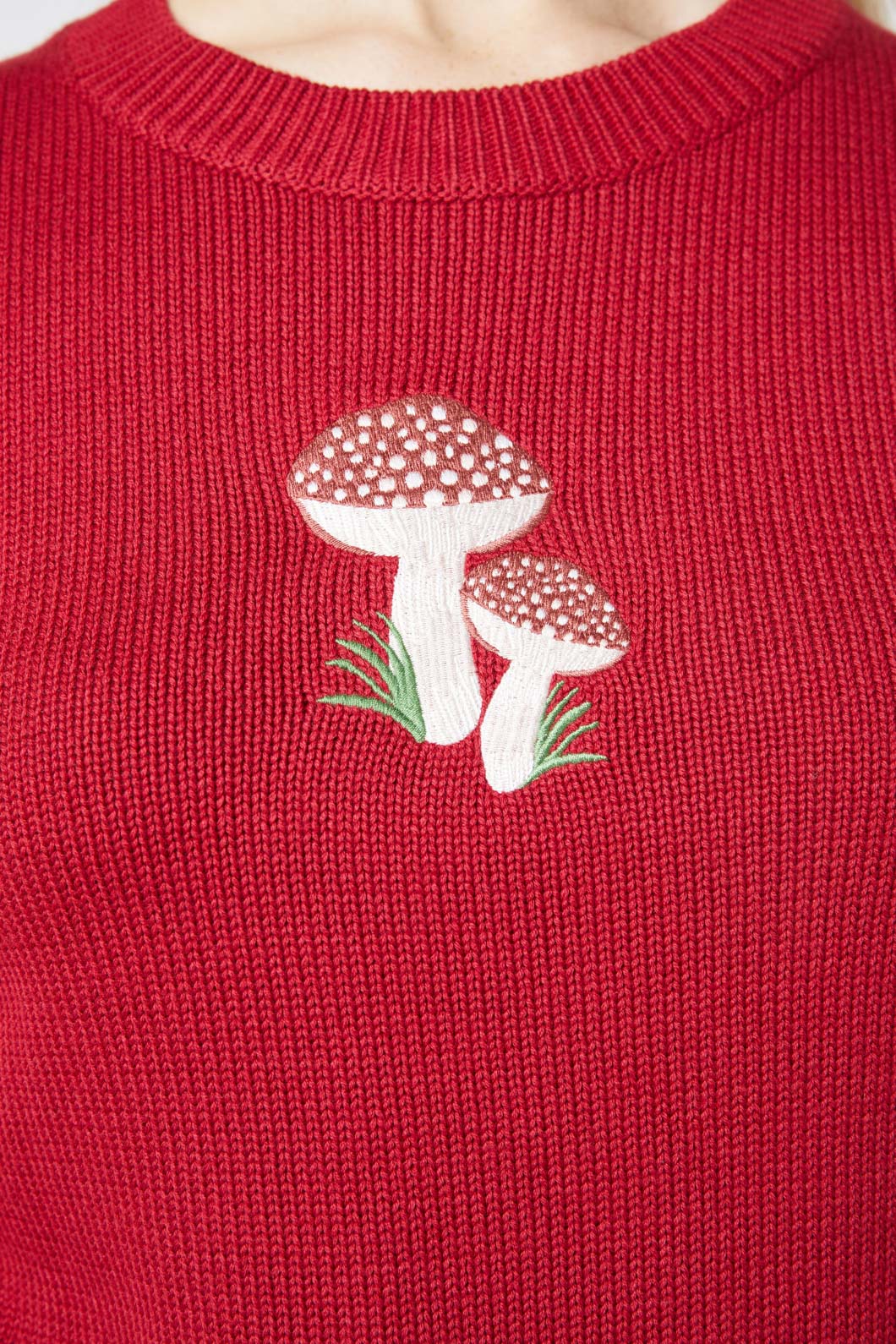 Mushroom Embroidered Sweater - Olabens