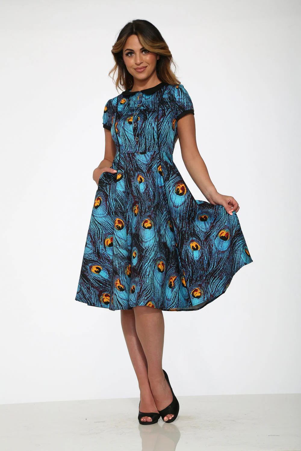 Blue Peacock Swing Dress - Olabens