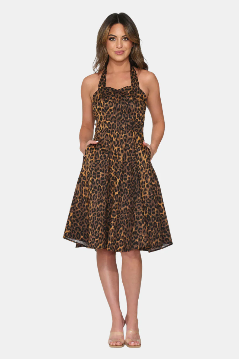 Leopard Halter Swing Dress - Olabens