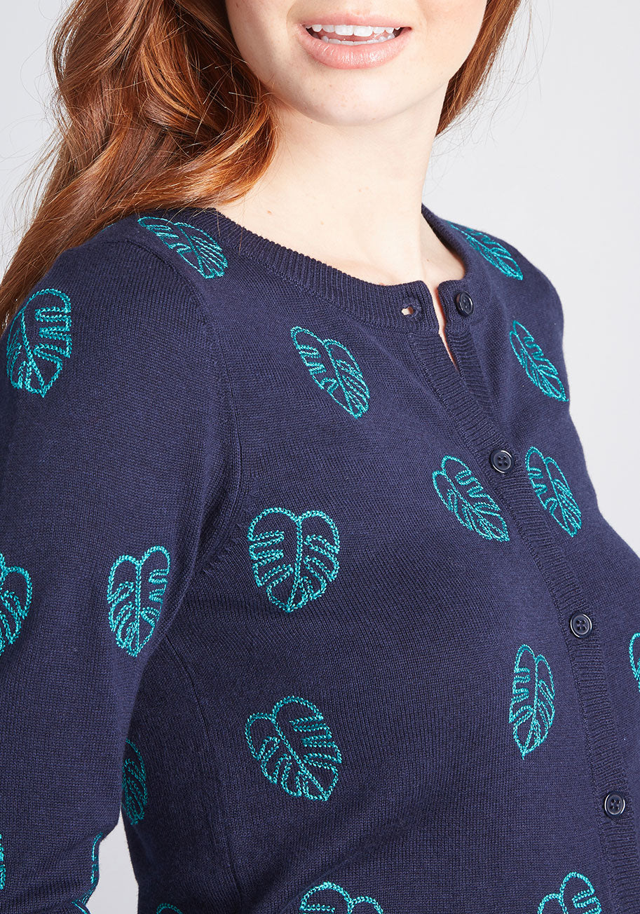 Monstera Mania Embroidered Cardigan - Olabens