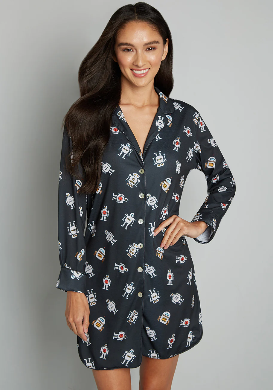 Easy Mornings Long Sleeve Sleep Shirt - Olabens