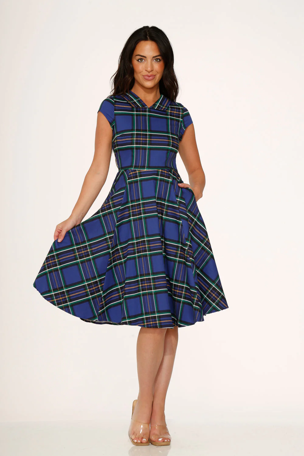 Blue Plaid Swing Dress - Olabens