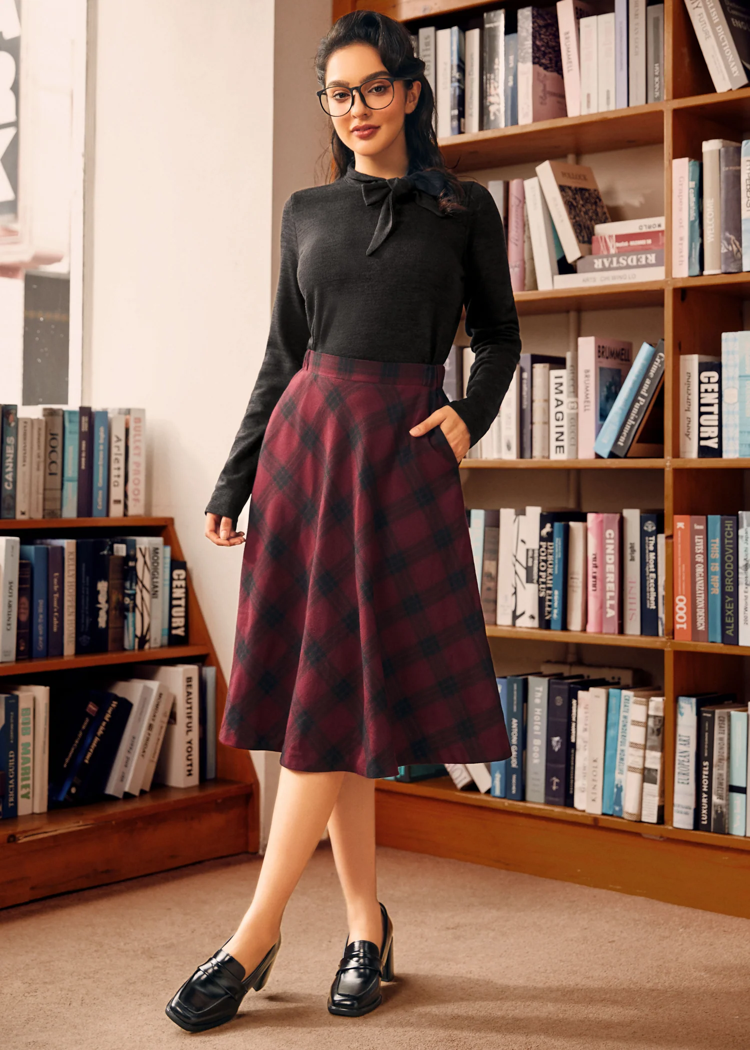 Rydell High Revisited Long Sleeve Tie-Neck Top - Olabens